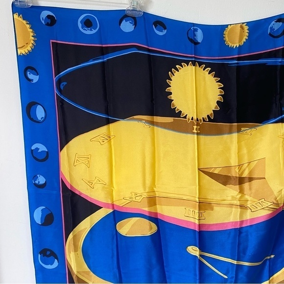 MOVADO 100% Silk Scarf The Museum Watch Face Stopwatch Celestial Sun Moon Stars - Picture 4 of 11